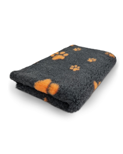 Vet Bed - Kleine en Grote Voetprint - Antraciet & Oranje - Antislip Hondenmat