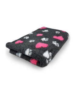 Vet Bed Pootjes en Hartjes - Antraciet & Fuchsia - Antislip Hondenmat