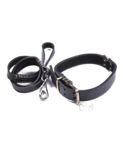 Leren Hondenriem + Halsband Zwart