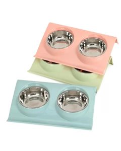 Topmast Kunststof Double Dinner + Rvs bakjes 10 cm - Blauw