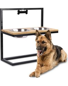 RETOUR MaxxPet Dubbele Voerbak - Voerbak Hond - Verhoogde Eetkom - 54x23x53cm - Bamboo