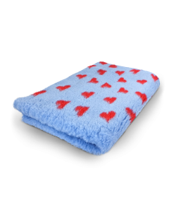 Vet Bed - Lichtblauw met Rode Hartjes - Antislip Hondenmat